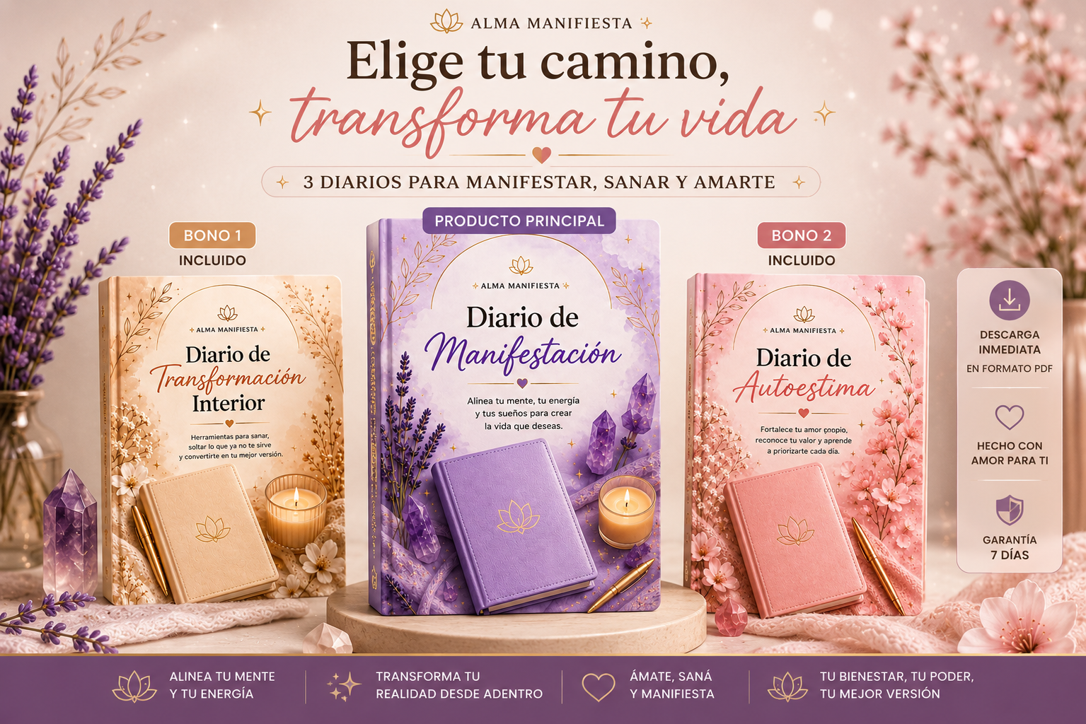 ✨ Diario de Manifestación + 2 Diarios de Regalo | Alma Manifiesta